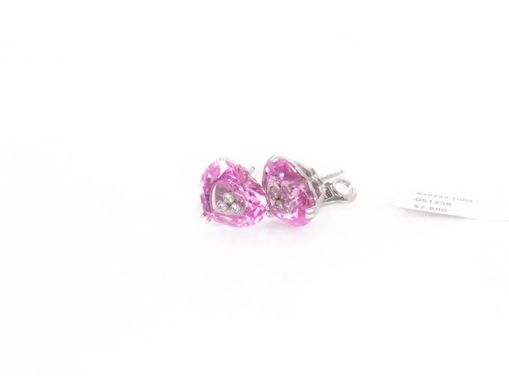 Women's Chopard Pink Happy Heart Three-Diamond White Gold Earrings For Sale