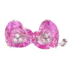 Chopard Pink Happy Heart Three-Diamond White Gold Earrings
