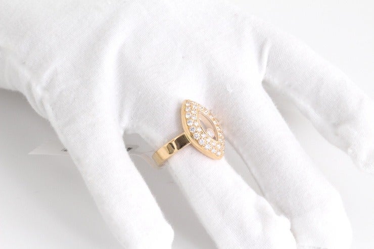 Women's Chopard Happy Diamond Yellow Gold Eye-Shaped Ring For Sale