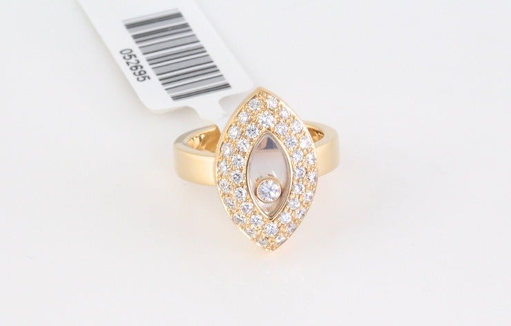 Chopard Happy Diamond Yellow Gold Eye-Shaped Ring For Sale 1