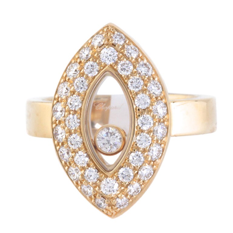 Chopard Happy Diamond Yellow Gold Eye-Shaped Ring For Sale
