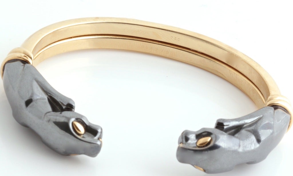 CARTIER Yellow Gold and Silver Panther Cuff 1