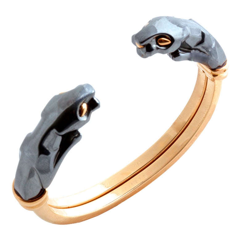 CARTIER Yellow Gold and Silver Panther Cuff