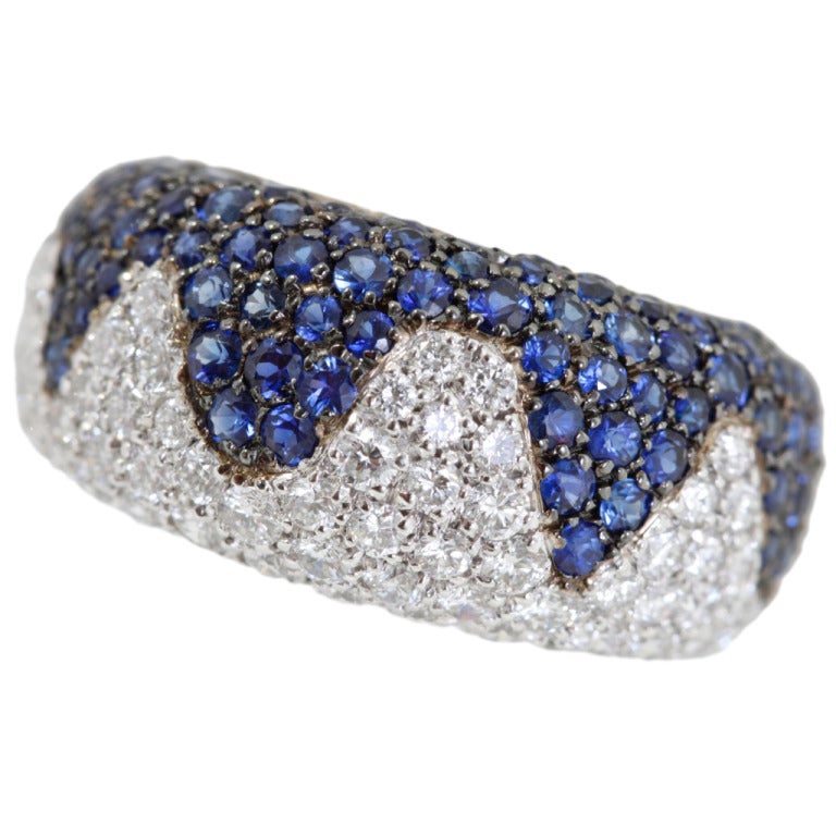CHOPARD Blue Sapphire Diamond Wave Ring For Sale