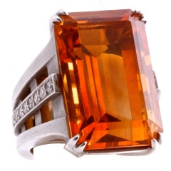 KIESELSTEIN-CORD Platinum Diamond and Orange Citrine Ring Size 6