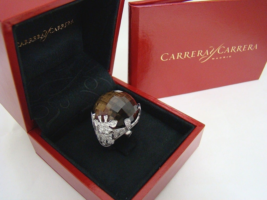 Contemporary CARRERA Y CARRERA  Diamond Smokey Quartz White Gold Ring For Sale