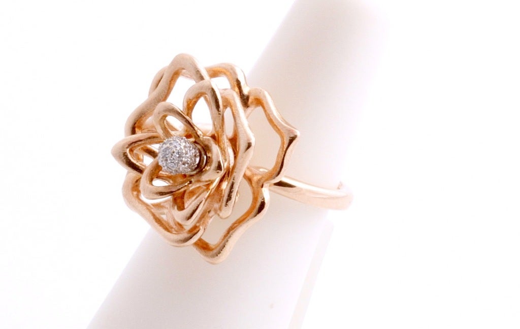 ROBERTO COIN Rose Gold and Diamond Rose Flower Ring