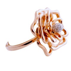 ROBERTO COIN Rose Gold and Diamond Rose Flower Ring