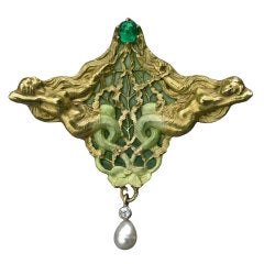 Antique JOE DESCOMPS 'The Melusines' Art Nouveau Pendant / Brooch