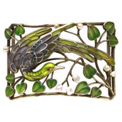 Art Nouveau Enamel Pearl Plaque de Cou Bird Necklace Levinger and Bissinger 11