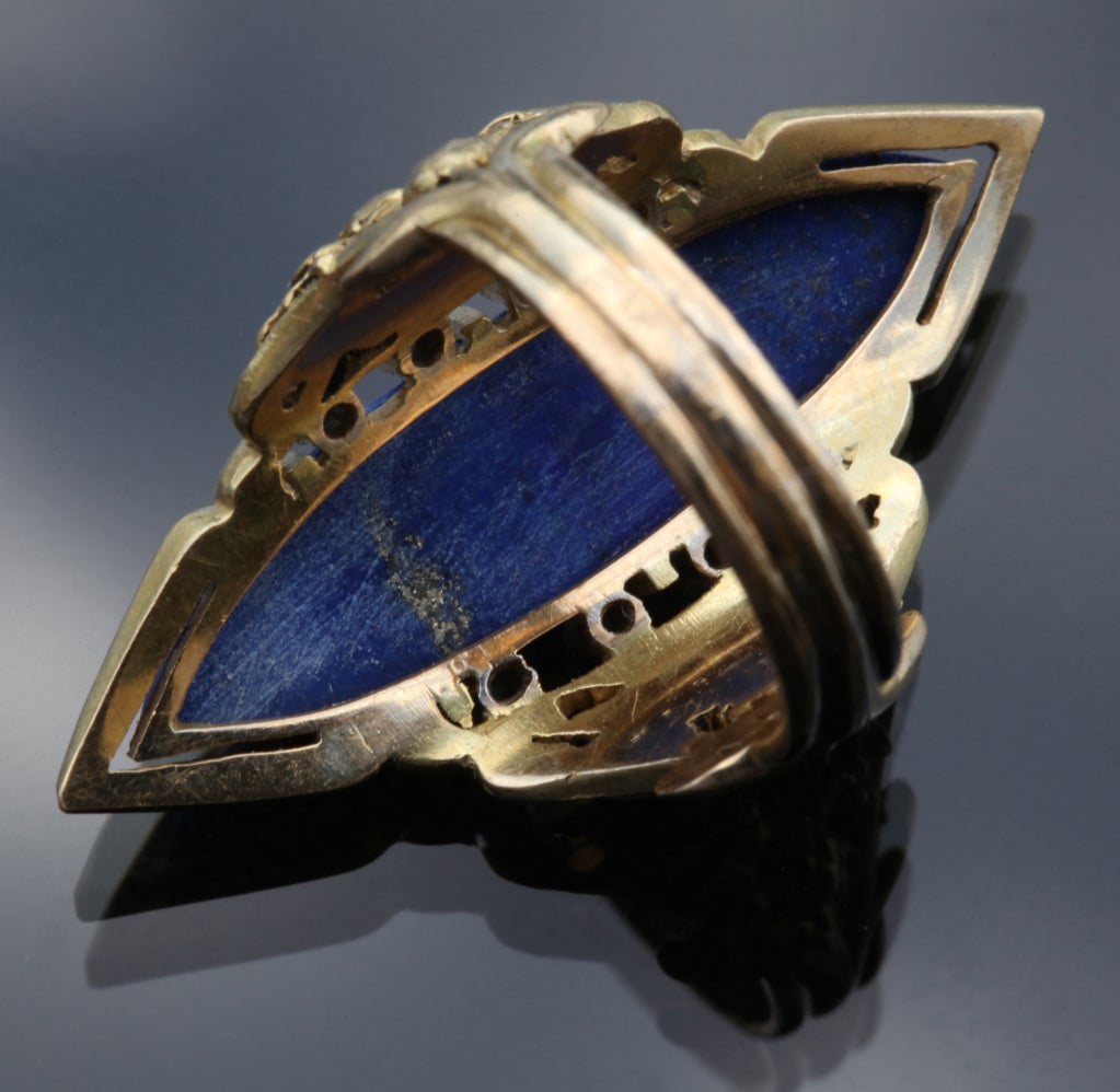 Louis Wièse Art Nouveau Lapis Lazuli Diamond Gold Cornflower Motif Cocktail Ring For Sale 1