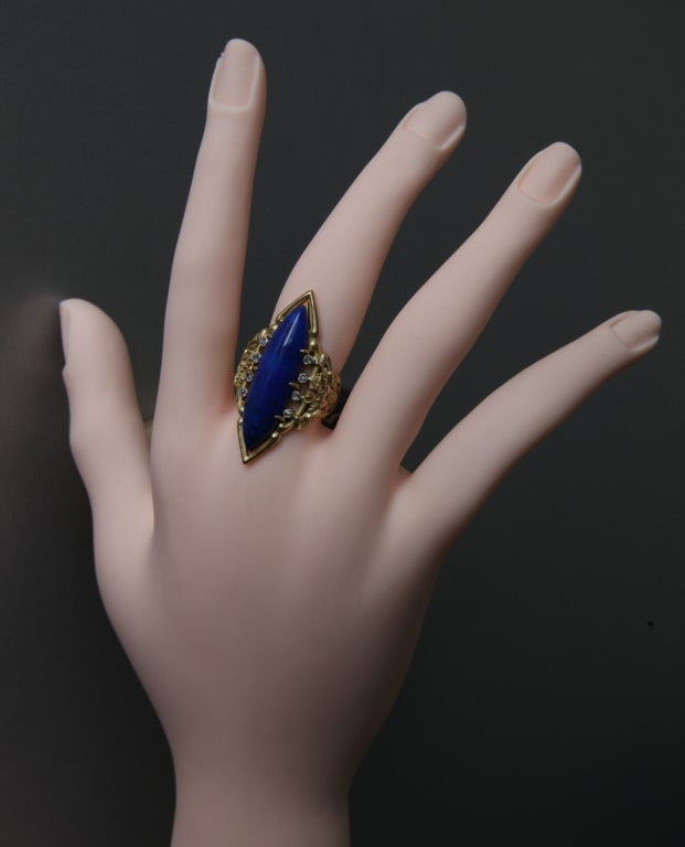 Louis Wièse Art Nouveau Lapis Lazuli Diamond Gold Cornflower Motif Cocktail Ring For Sale 5