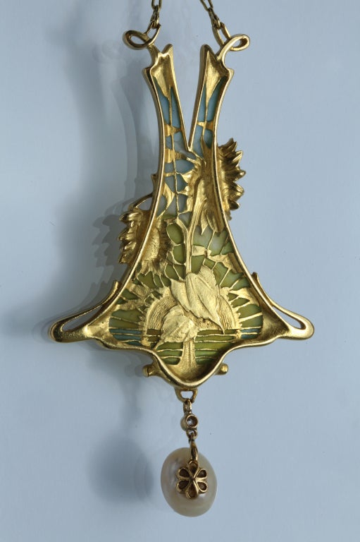 LÉOPOLD ALBERT MARIN GAUTRAIT 'Helianthus' Art Nouveau Pendant 1