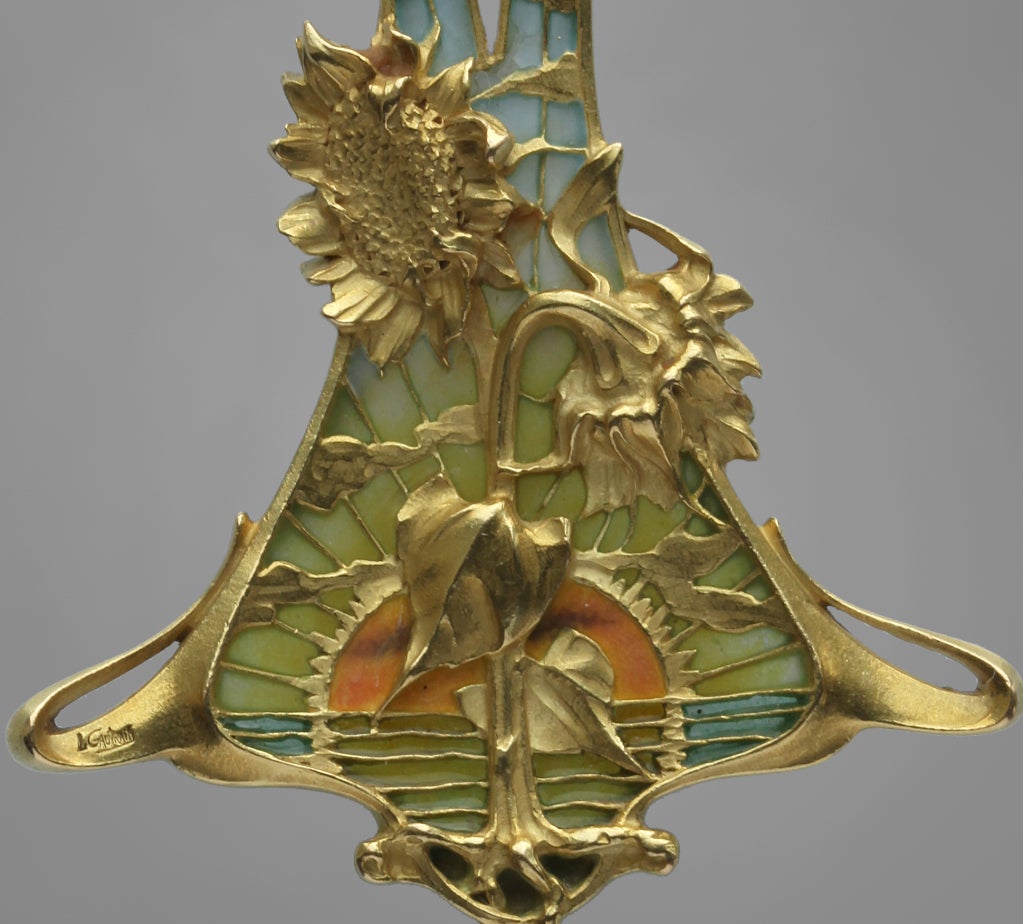 LÉOPOLD ALBERT MARIN GAUTRAIT 'Helianthus' Art Nouveau Pendant 5