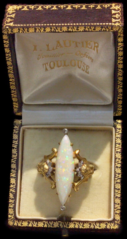 Charles Boutet de Monvel Jugendstil Opal Diamant Gold Fledermaus Jungfrau Ring im Angebot 1