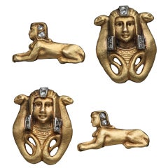 EGYPTIAN REVIVAL Art Deco Gold Diamond Cufflinks
