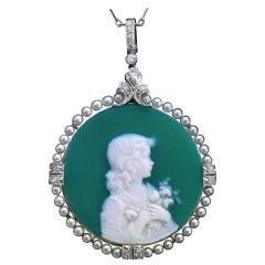 Edmond-Henri Becker Belle Époque Pâte de Verre Diamond Pearl Platinum Pendant 4