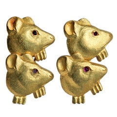 Antique Charming Edwardian Mouse Gold Cufflinks