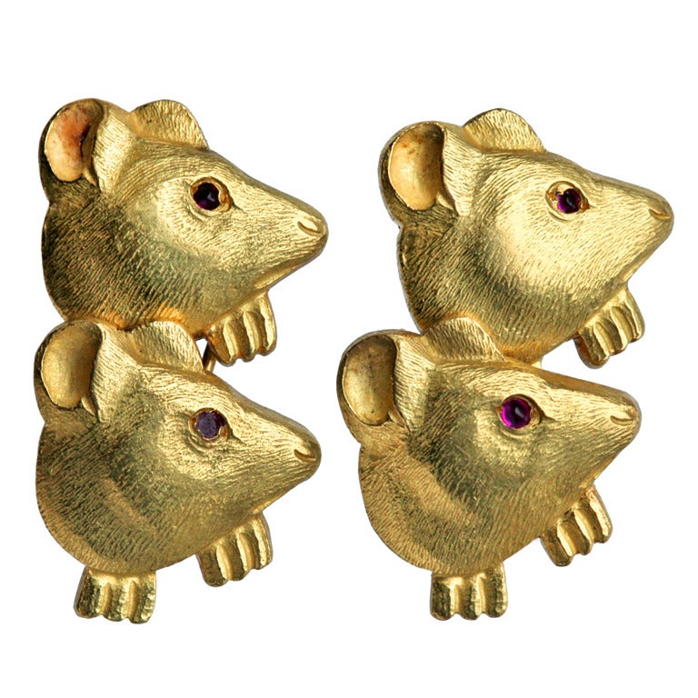 Charming Edwardian Mouse Gold Cufflinks