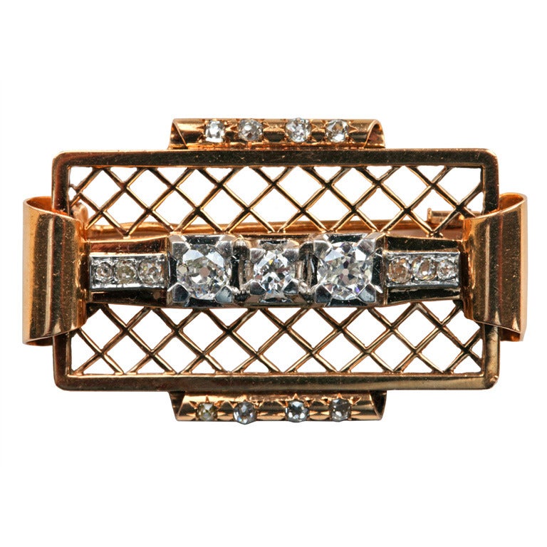 Jean DespréS Art Deco Diamond Gold Platinum Brooch