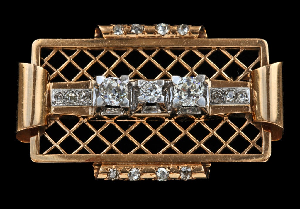 Women's or Men's Jean DespréS Art Deco Diamond Gold Platinum Brooch
