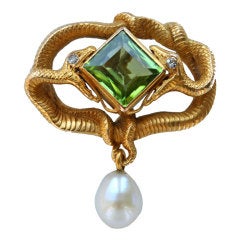 Karl Rothmüller Diamond Peridot Gold Eternal Entwined Serpent Brooch 11