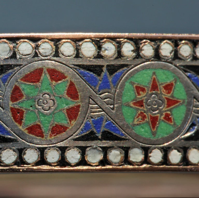 Women's Emile-Désiré Philippe Early Egyptian Revival Gold Silver Enamel Hinged Bangle For Sale