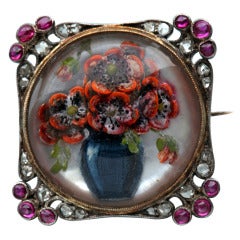 KARL CARIUS Exquisite reverse painted crystal brooch