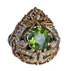 Art Nouveau Marcus & Co. Moghul Style Diamond Peridot Ring 
