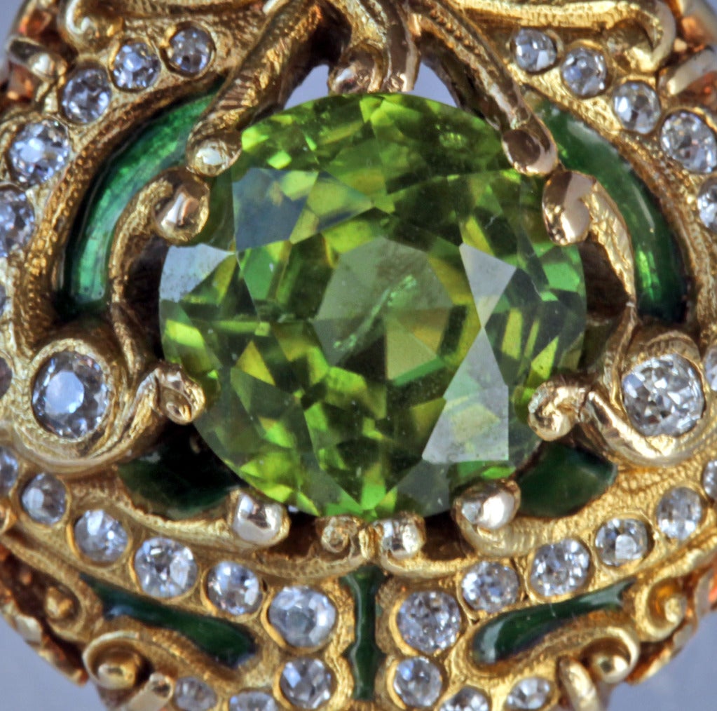 Art Nouveau Marcus & Co. Moghul Style Diamond Peridot Ring  In Excellent Condition In London, GB