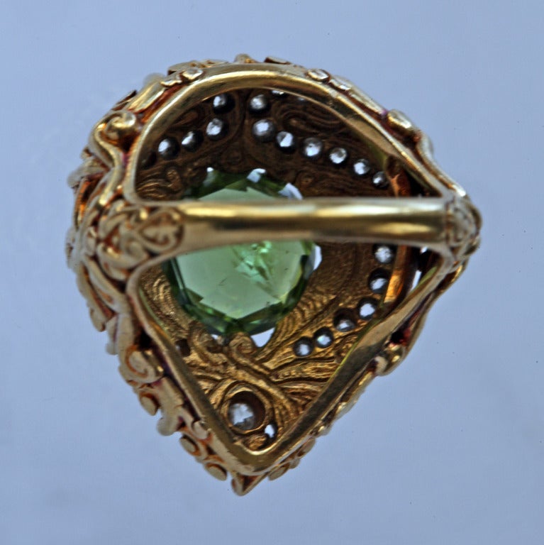 Art Nouveau Marcus & Co. Moghul Style Diamond Peridot Ring  1