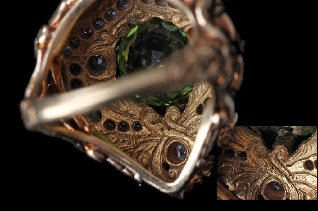 Art Nouveau Marcus & Co. Moghul Style Diamond Peridot Ring  2