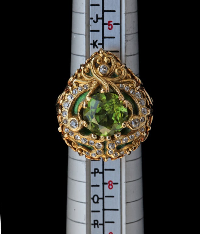 Art Nouveau Marcus & Co. Moghul Style Diamond Peridot Ring  3