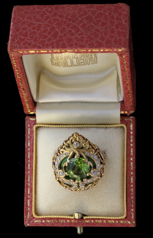 Art Nouveau Marcus & Co. Moghul Style Diamond Peridot Ring  4