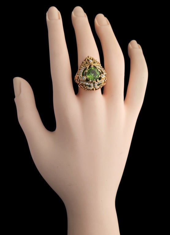 Art Nouveau Marcus & Co. Moghul Style Diamond Peridot Ring  5