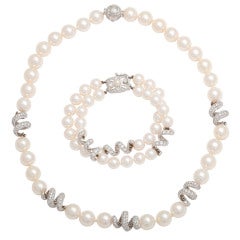 MIKIMOTO Pearl and Diamond Necklace and Bracelet