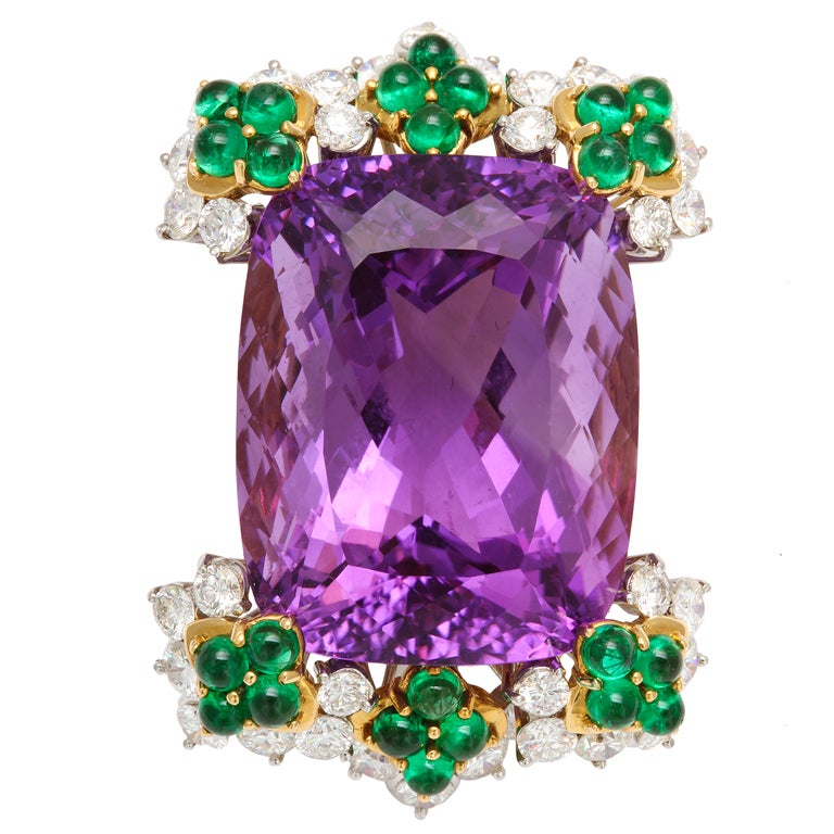 TIFFANY Donald Claflin Amethyst Diamond Emerald Brooch