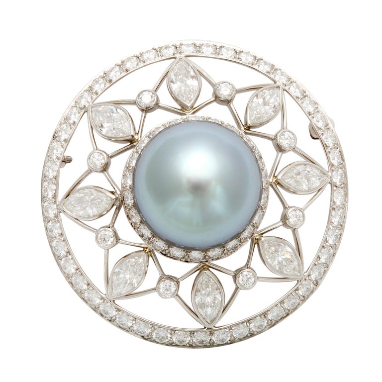 TIFFANY Pearl Diamond Brooch For Sale