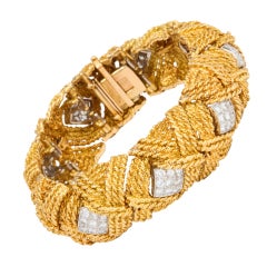 DAVID WEBB Diamond Woven Gold Bracelet