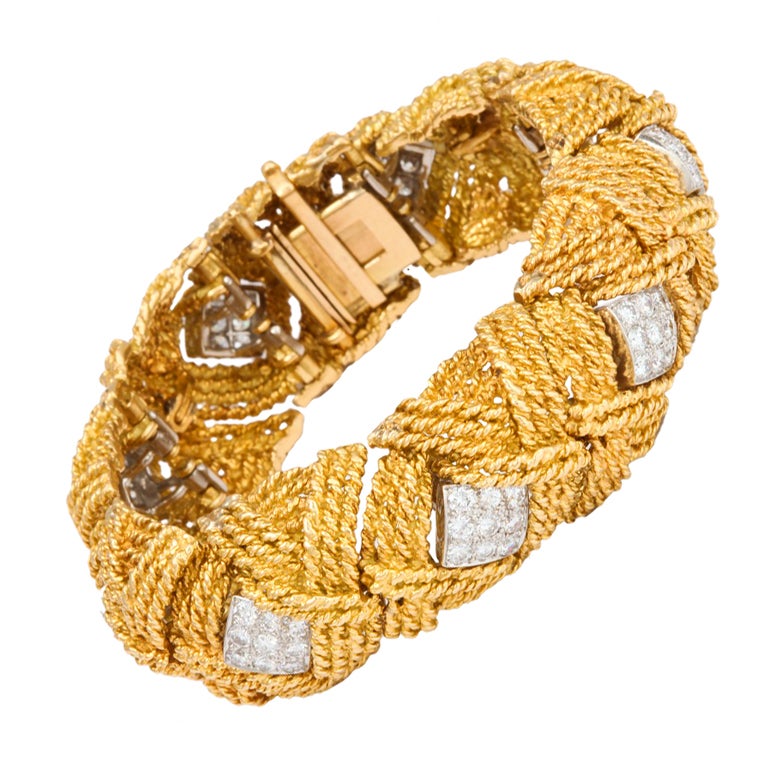 DAVID WEBB Diamond Woven Gold Bracelet For Sale
