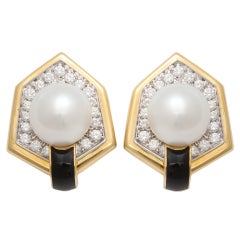DAVID WEBB Elegant South Sea Pearl Diamond Earclips