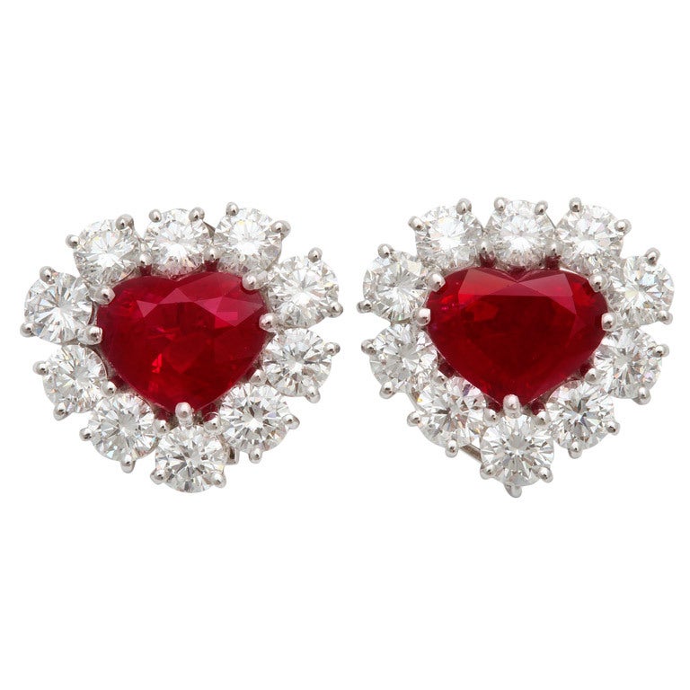 GRAFF Burma Ruby Diamond Earclips For Sale