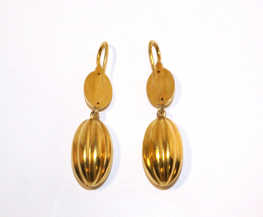 Women's Pair of Antique Melon Shaped Gold Drop Earrings For Sale