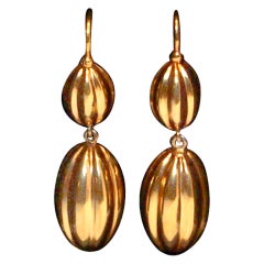 Pair of Antique Melon Shaped Gold Drop Earrings
