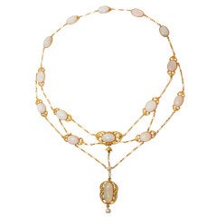 Art Nouveau Opal and Gold  Necklace