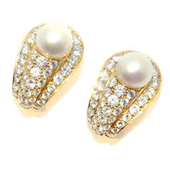 CARTIER  Pearl and Diamond Hoop Earrings