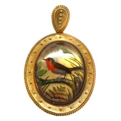 Victorian Red Robin 'Essex Crystal' and Gold Pendant