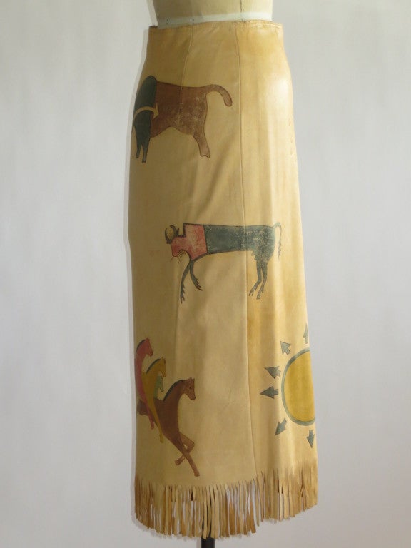 Ralph Lauren painted leather skirt and silver concho buttons For Sale 2
