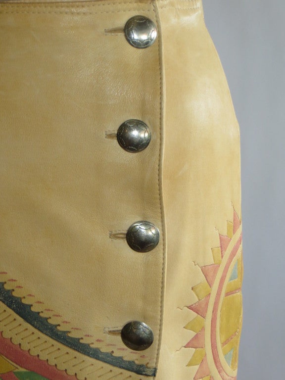 Ralph Lauren painted leather skirt and silver concho buttons For Sale 3