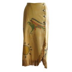 Retro Ralph Lauren painted leather skirt and silver concho buttons